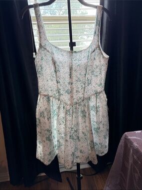 B. Smart White Mini Dress with Mint Green Floral Print